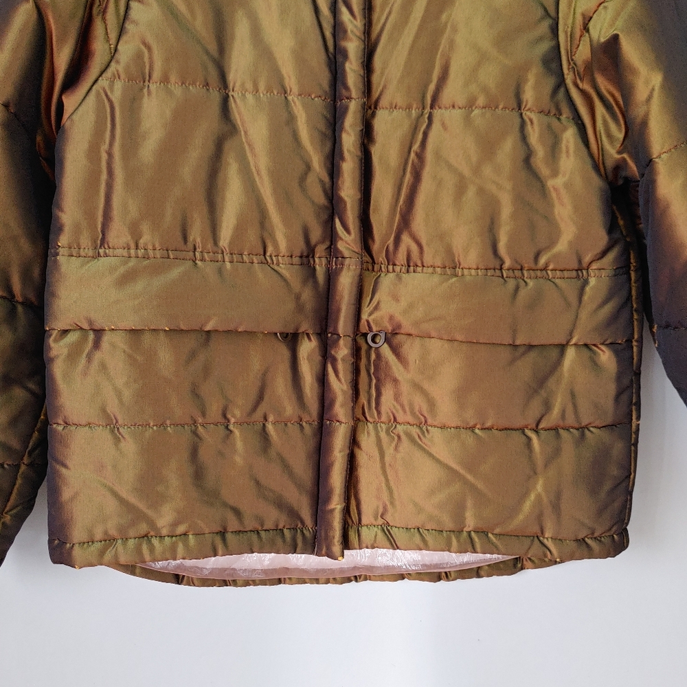 CHANEL Vintage Iridescent Silk Puffer Jacket Metallic Green FR 36 - Picture 7 of 16